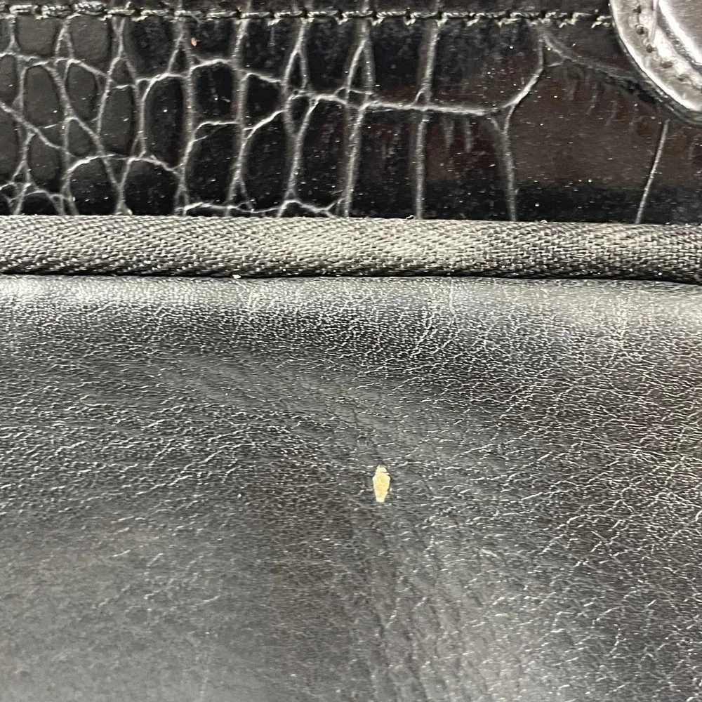 VTG Brighton Shoulder Bag Black Leather Croc Pockets Adjustable Retro Purse Y2K - Picture 8 of 16